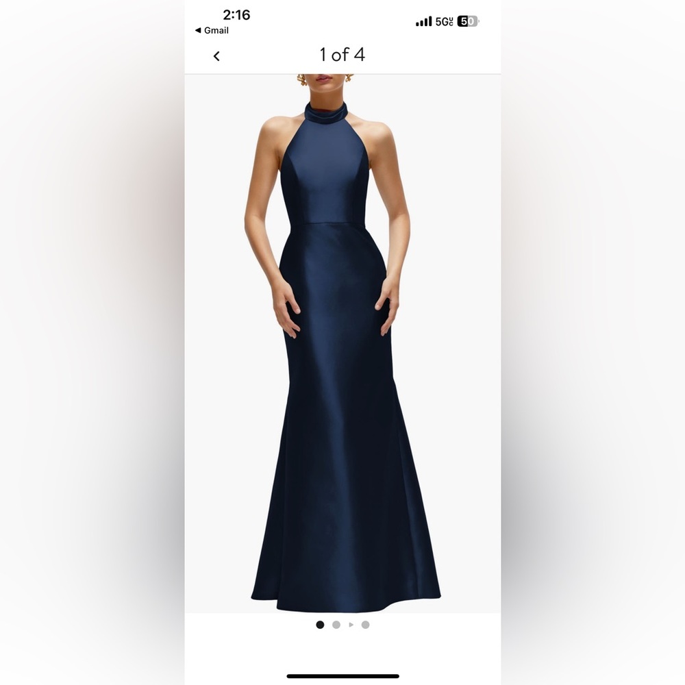 ALFRED SUNG navy blue satin trumpet wedding gown dress MOB MOG sz 4